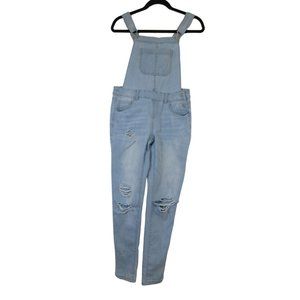 Wax Jeans light wash distressed ankle crop overalls‎